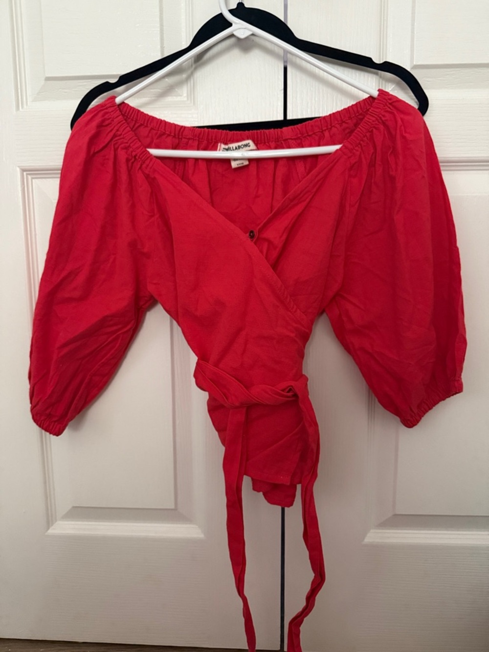 Billabong Red Off-Shoulder Wrap Top with Tie